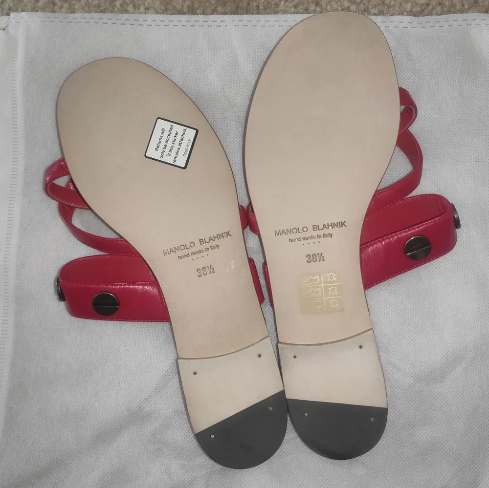 Manolo Blahnik Red Leather Studded SUSA Slides *Runs SUPER Small*